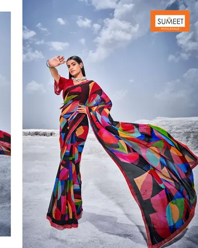 Abstract Print Saree, wholesale sarees at Sumeet Wholesale Raipur
