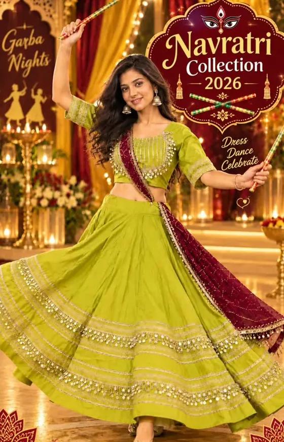 Embroidered green lehenga from the Navratri 2026 collection